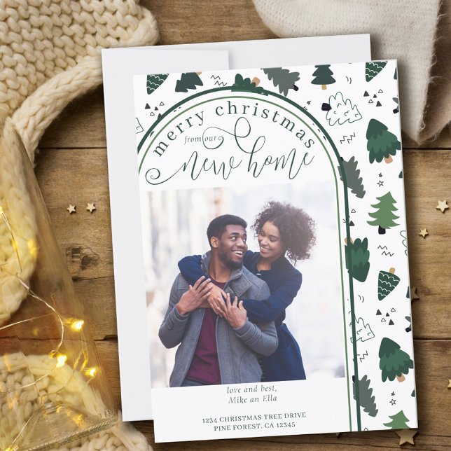 Merry Christmas New Home Photo Christmas Pine Tree Announcement (Creator Uploaded)
