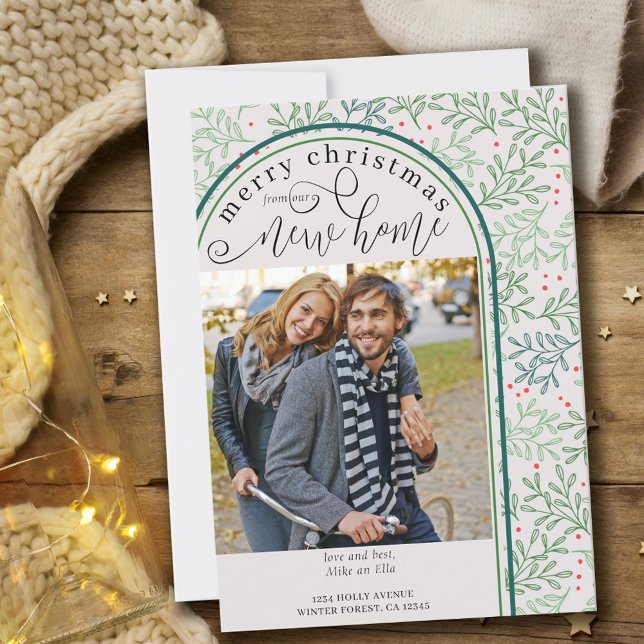 Merry Christmas New Home Photo Winter Greenery Announcement (Creator Uploaded)
