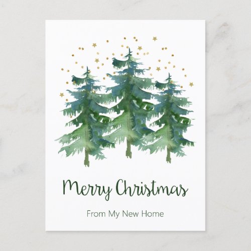 Merry Christmas New Home Pine Trees Announcement Postcard
