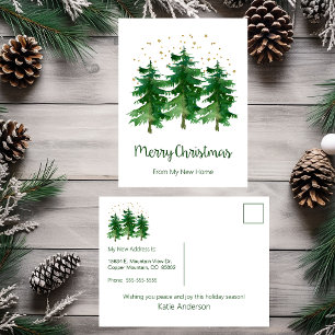 Merry Christmas New Home Pine Trees Announcement Postcard