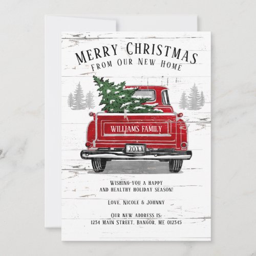 Merry Christmas New Home Vintage Red Truck Moving Announcement