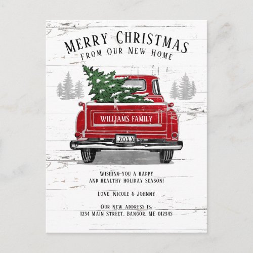 Merry Christmas New Home Vintage Red Truck Moving Announcement Postcard