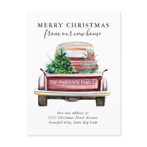 Merry Christmas New Home Vintage Red Truck Moving Announcement Postcard