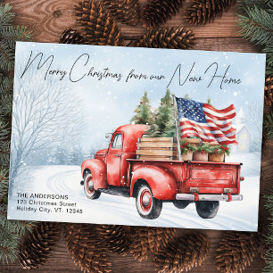 Merry Christmas New Home Vintage Red Truck Moving Holiday Card