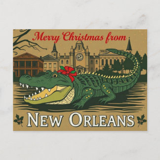 Merry Christmas New Orleans Alligator Holiday Postcard