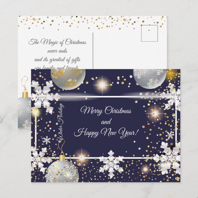 Merry Christmas & New Year! 20XX Silver Luxury Holiday Postcard (Front/Back)