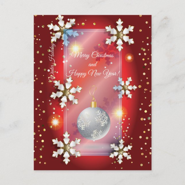 Merry Christmas & New Year! 20XX Silver Luxury Red Postcard (Front)