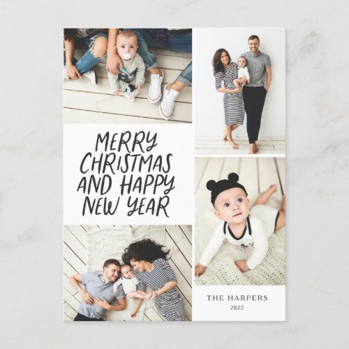 Merry Christmas New Year 4 Photo Collage Holiday Postcard