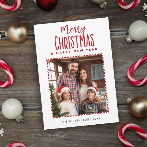 Merry Christmas New Year Candy Cane Photo Holiday Card