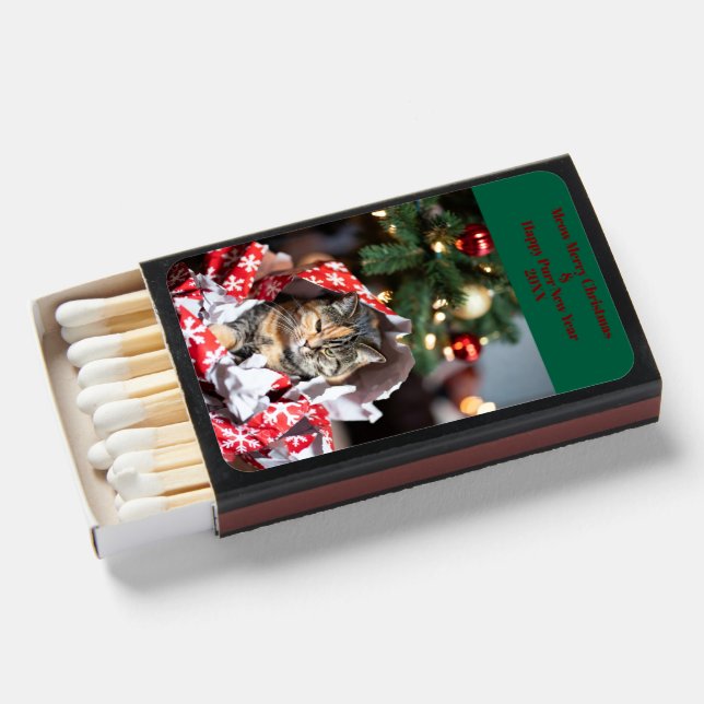 Merry Christmas, New Year, Cat Photo, Customize,  Matchboxes (Front Open)