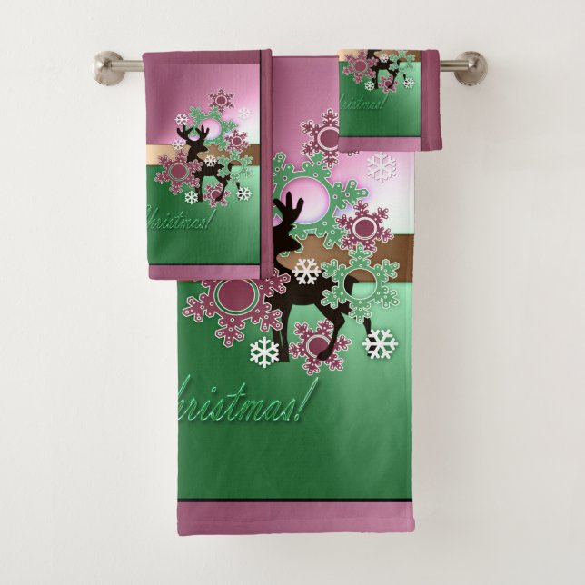 Merry Christmas! , new year , Christmas deer, snow Bath Towel Set (Insitu)