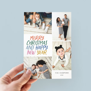 Merry Christmas New Year Colorful 4 Photo Collage  Holiday Card