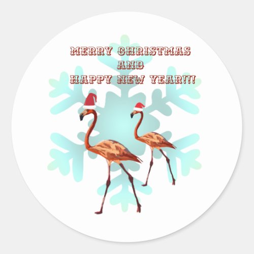 Merry Christmas New Year Flamingos  Sticker