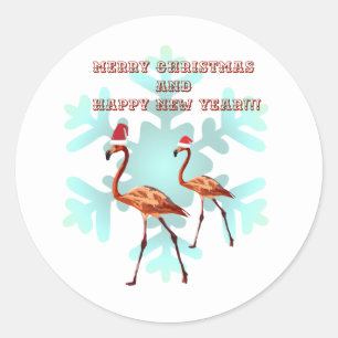 Merry Christmas, New Year Flamingos Sticker