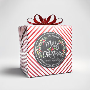 Merry Christmas New Year Floral Red Berry Address Classic Round Sticker