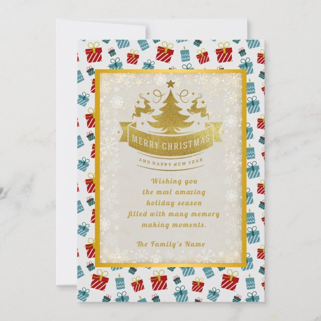 Merry Christmas & New Year gift background pattern Holiday Card (Front)