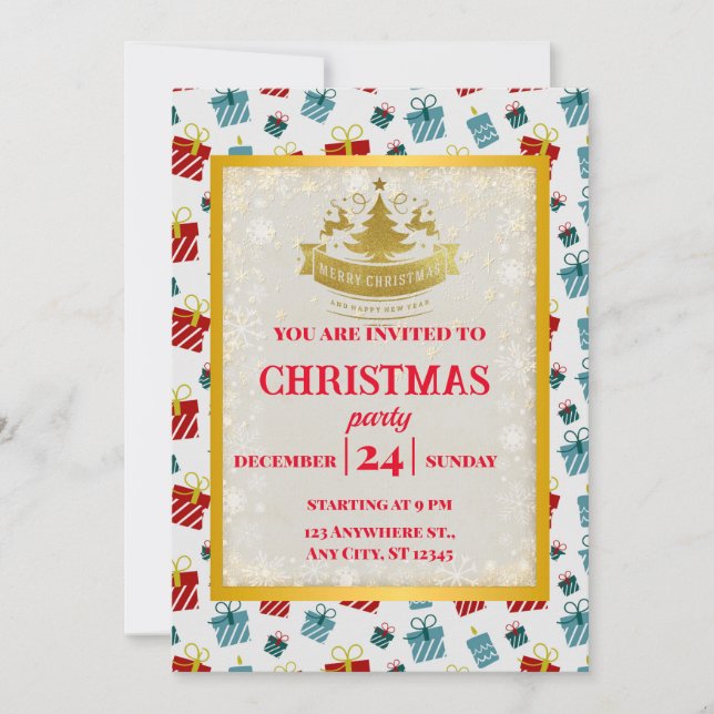 Merry Christmas & New Year gift background pattern Invitation (Front)