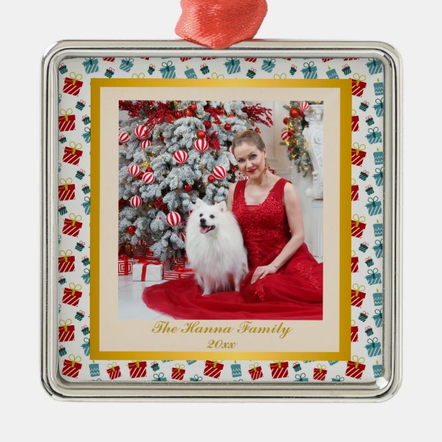 Merry Christmas & New Year gift background pattern Metal Ornament (Front)