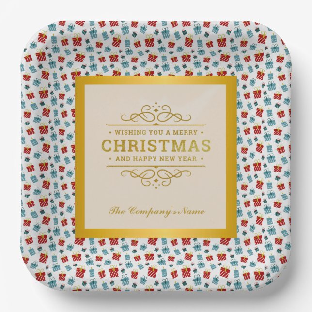 Merry Christmas & New Year gift background pattern Paper Plates (Front)