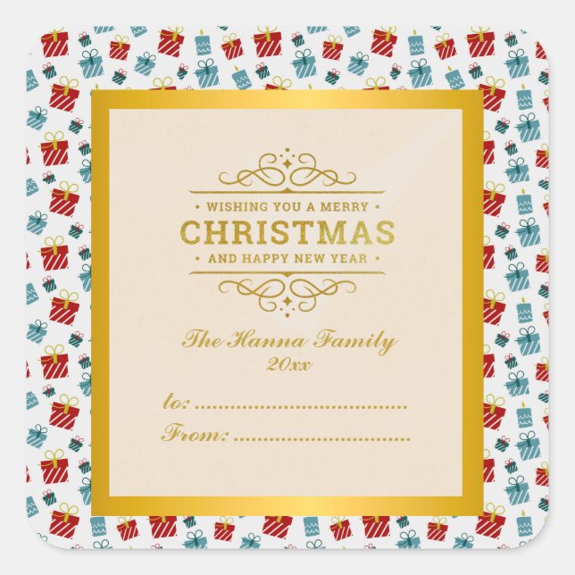 Merry Christmas & New Year gift background pattern Square Sticker (Front)