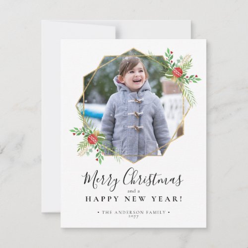 Merry Christmas New Year Gold Geometric Photo Holiday Card