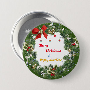 Merry Christmas New Year Happy Holiday Decor Button