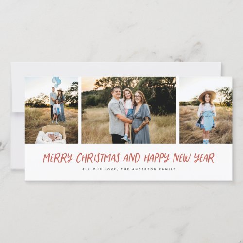 Merry Christmas New Year Modern 3 Photo Collage Ho Holiday Card