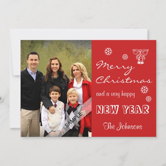 Merry Christmas New Year Personalized Photo Red Holiday Card (Front)