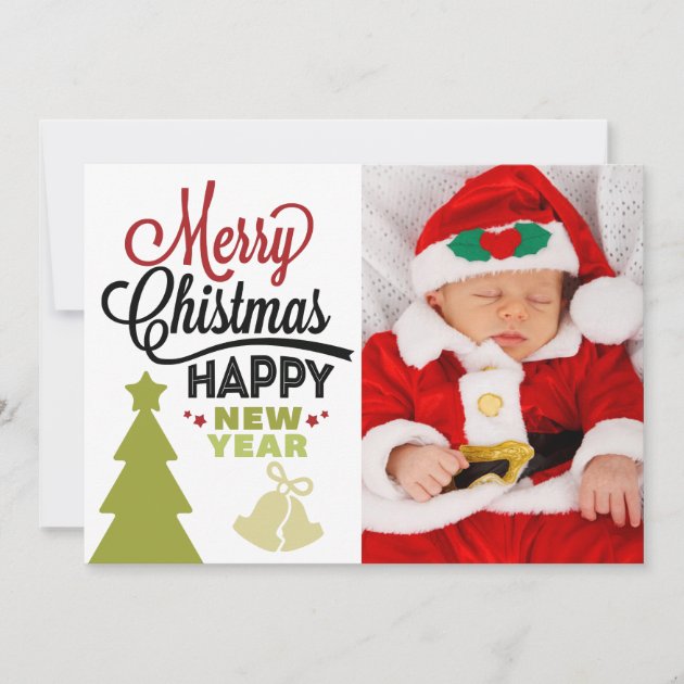 Merry Christmas New Year Photo Typography Card