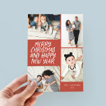 Merry Christmas New Year Red 4 Photo Collage Holiday Card<br><div class="desc">This stylish and festive multi-photo holiday card features handwritten styled type with a photo collage showcasing 4 of your photos. The back side features a floating dot pattern in matching colors. Just add your photos and text with a few taps and clicks and you're done. To customize even further, click...</div>