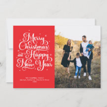 Merry Christmas New Year Red Script Photo
