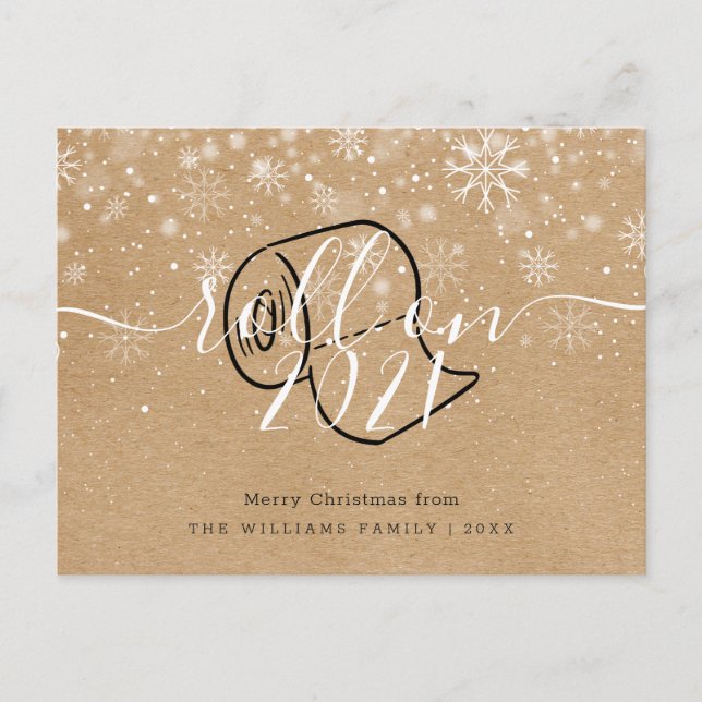 Merry Christmas New Year Rustic Roll On Fun Invitation Postcard (Front)