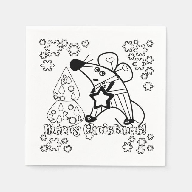 Merry Christmas New Year Symbol Mouse Cartoon cute Napkins (Front)