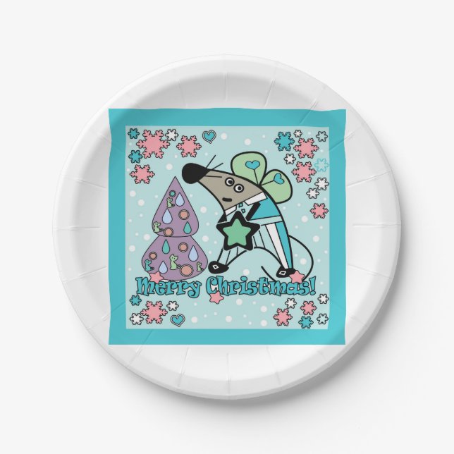 Merry Christmas New Year Symbol Mouse Cartoon cute Paper Plates (Front)
