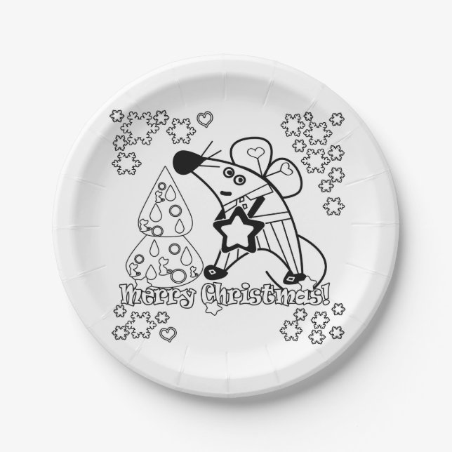 Merry Christmas New Year Symbol Mouse Cartoon cute Paper Plates (Front)