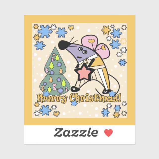 Merry Christmas New Year Symbol Mouse Cartoon cute Sticker (Sheet)