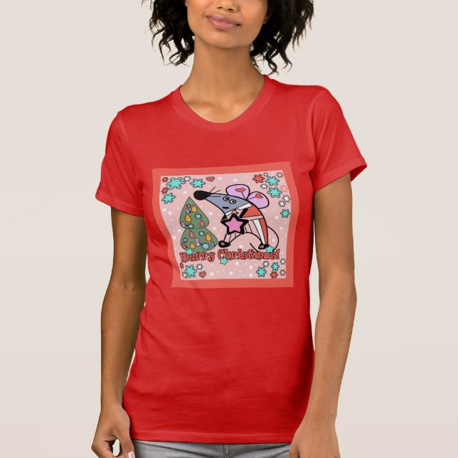 Merry Christmas New Year Symbol Mouse Cartoon cute T-Shirt (Front)
