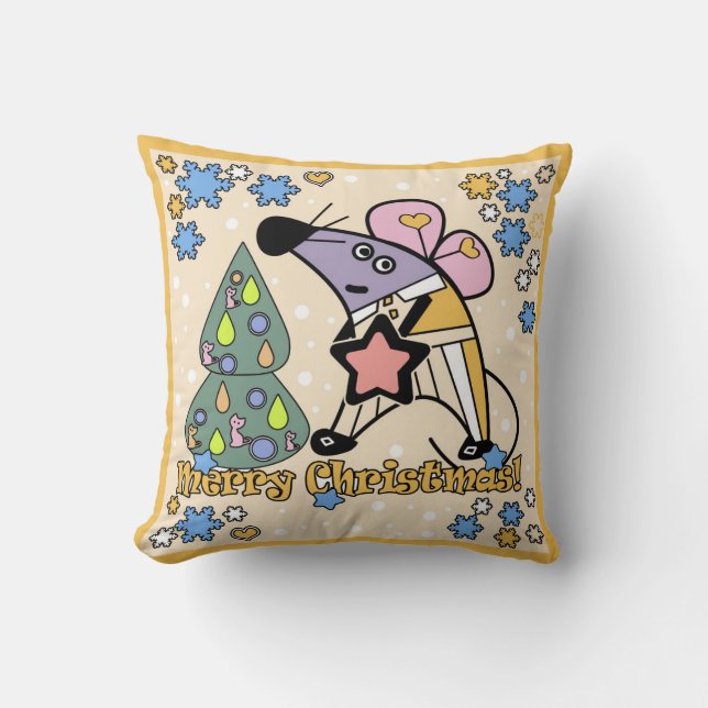 Merry Christmas New Year Symbol Mouse Cartoon cute Throw Pillow (Front)