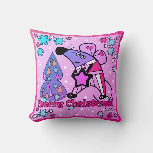 Merry Christmas New Year Symbol Mouse Cartoon cute Throw Pillow (Front)