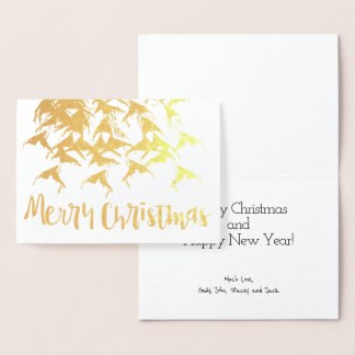 Merry Christmas New Year Typography Silver Foil Card