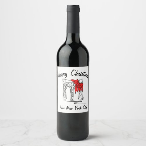 Merry Christmas New York City Brooklyn Bridge Bow Wine Label