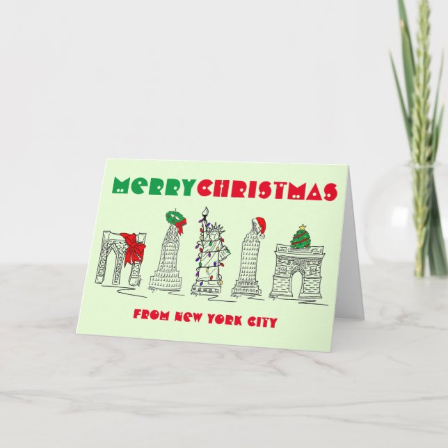 Merry Christmas New York City Landmarks NYC Holiday Card (Front)