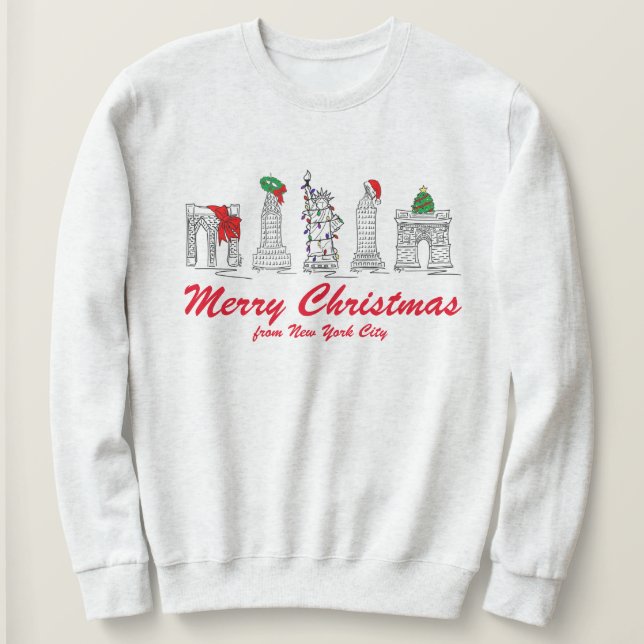 Merry Christmas New York City NYC Landmarks Xmas Sweatshirt (Design Front)