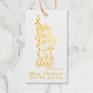 Merry Christmas New York City Statue of Liberty Foil Gift Tags