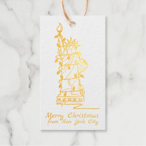 Merry Christmas New York City Statue of Liberty Foil Gift Tags