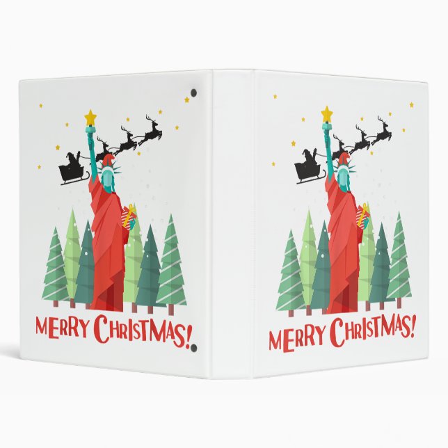Merry Christmas New York Santa Claus Statue Of Lib 3 Ring Binder (Background)