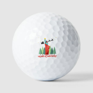 Merry Christmas New York Santa Claus Statue Of Lib Golf Balls