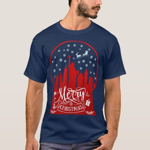 Merry christmas new york skyline in snow globe sno T_Shirt