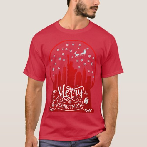 Merry christmas new york skyline in snow globe sno T_Shirt