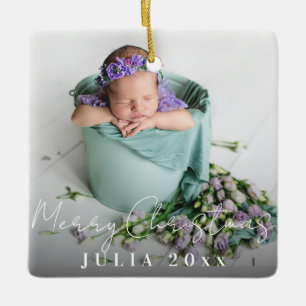 Merry Christmas newborn baby decorative white text Ceramic Ornament
